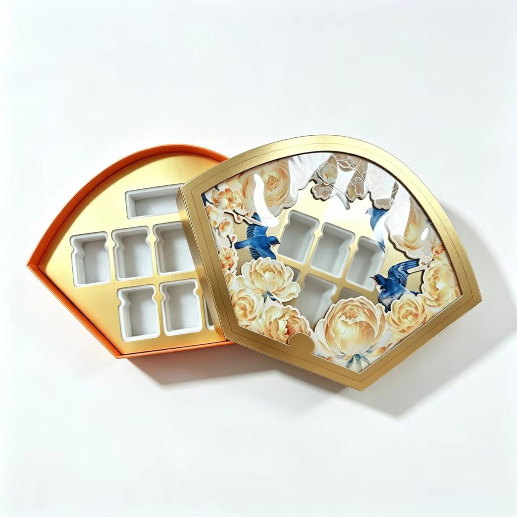 Supplements Packaging Boxes fan shaped rigid gift box withtransparent window